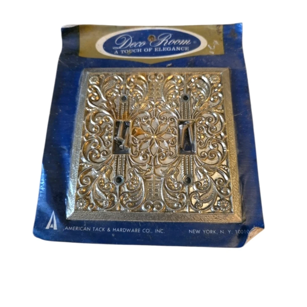 Deco Room Gold Ornate Brass Hollywood Regency Vintage Double Light Switch
